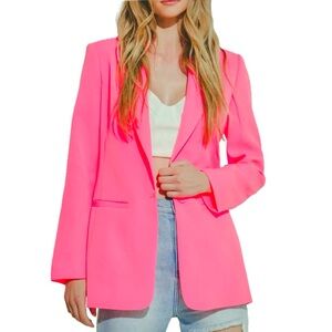 Endless Rose Tailored Single Button notched collar Blazer neon pink NWT